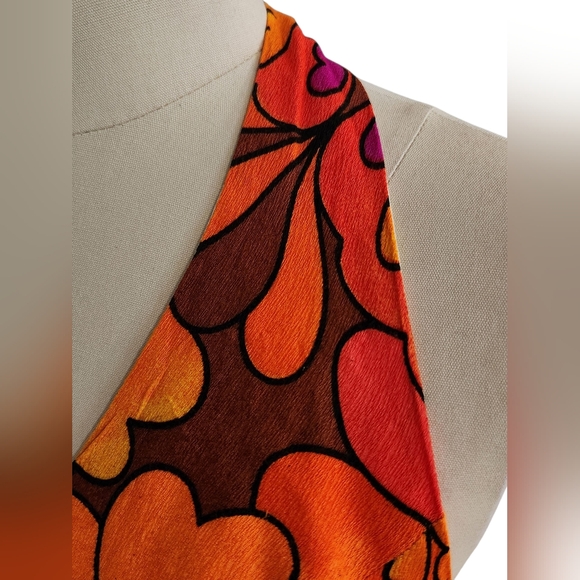 Vintage 1960s 1970s Neon Barkcloth? Halter Maxi Dress Summer Floral 10 M - Picture 4 of 16